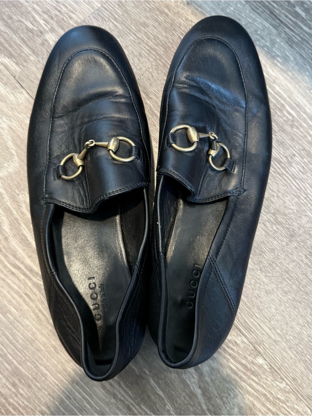 Gucci Black Leather Loafers with Gold Horsebit
